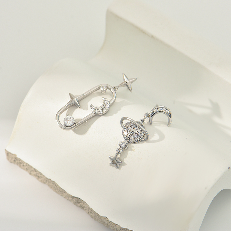 Universe Pattern Three-dimensional Earrings For Women, Electroplated Copper With Golden Plated Finish And Zircon Inlay 5