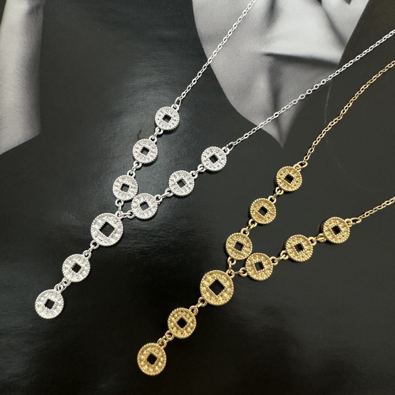 Vintage Style Gold Tassel Coin Y-Necklace Lariat Necklace For Women With Copper Cable Chain