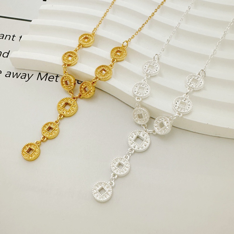 Vintage Style Gold Tassel Coin Y-Necklace Lariat Necklace For Women With Copper Cable Chain 2