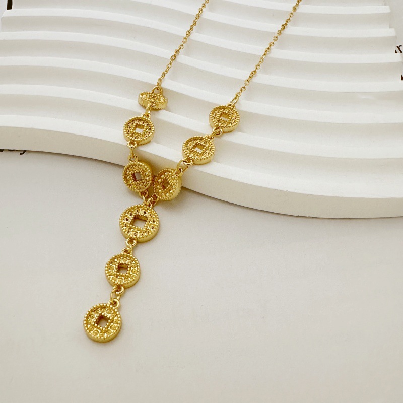 Vintage Style Gold Tassel Coin Y-Necklace Lariat Necklace For Women With Copper Cable Chain 3