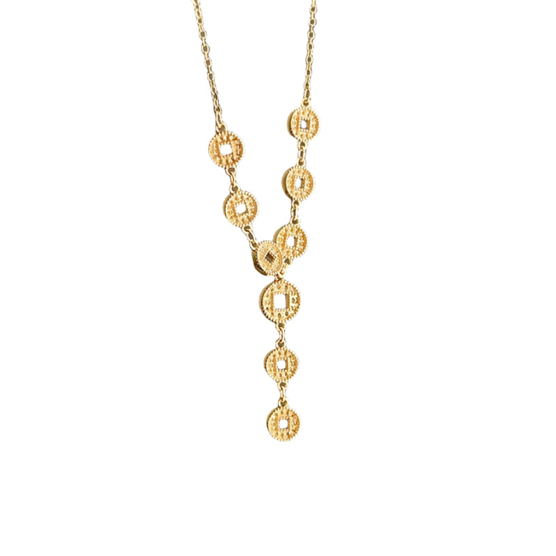 Vintage Style Gold Tassel Coin Y-Necklace Lariat Necklace For Women With Copper Cable Chain 5