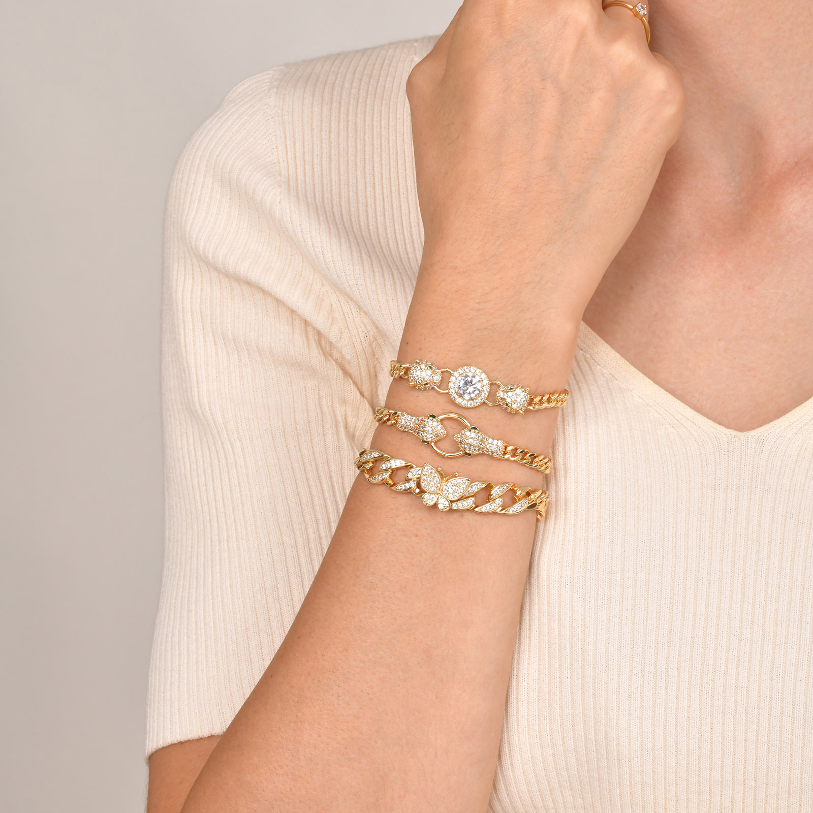 Geometric Electroplated Titanium Steel Bracelets For Women With Gold Plated Water Plating And Zircon Inlay 3