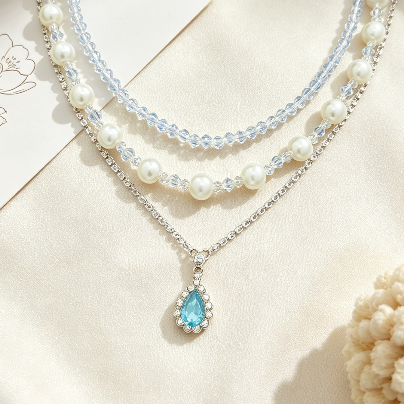 Water Droplets Beading Necklace For Women With Golden Plated Copper And Acrylic Inlay On Beaded Chain, Electroplated Finish 5