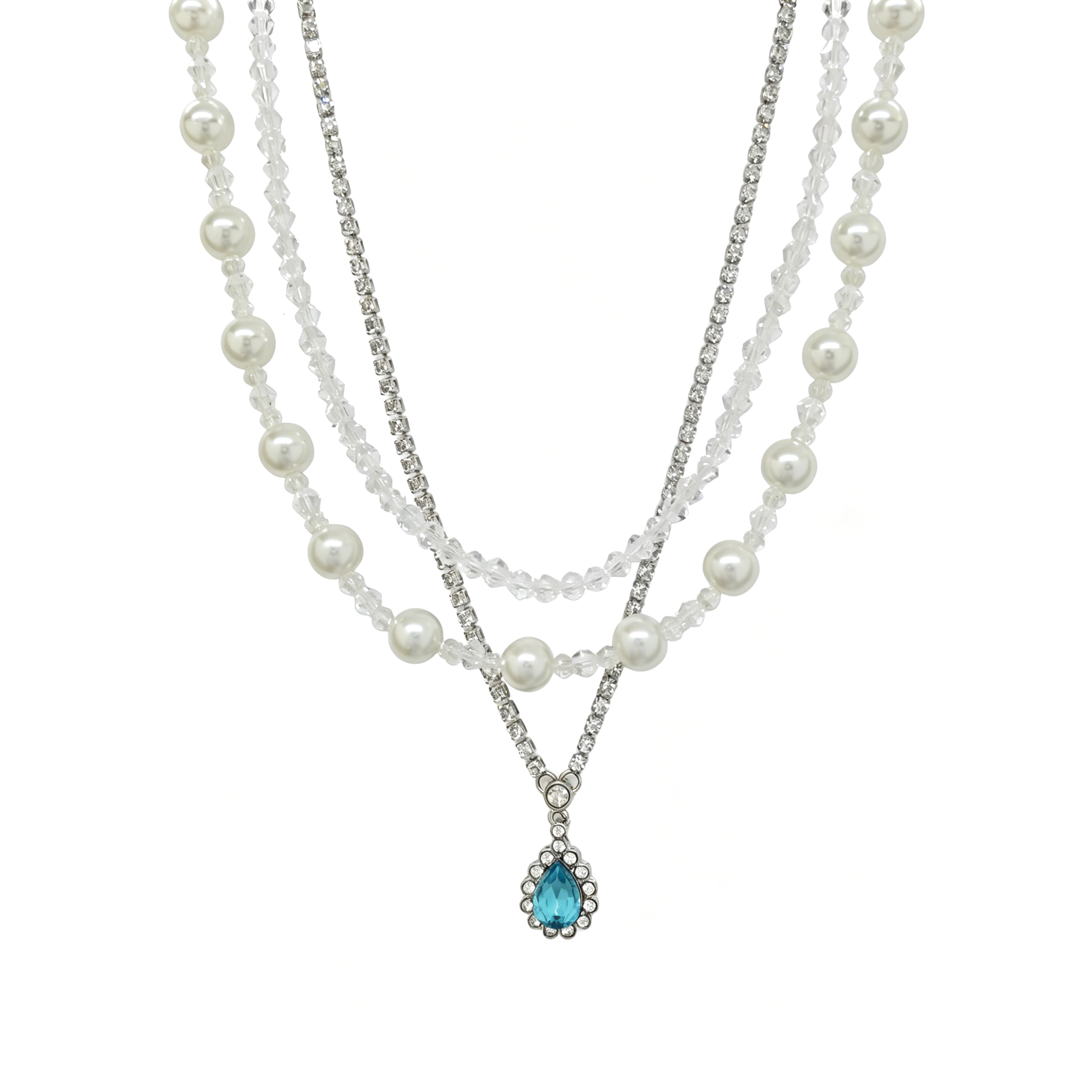 Water Droplets Beading Necklace For Women With Golden Plated Copper And Acrylic Inlay On Beaded Chain, Electroplated Finish 7