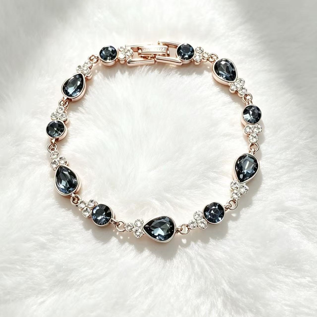 Water Droplets Bracelet For Women In Copper Featuring Crystal Inlay With May Birthstone Emerald Accent 2