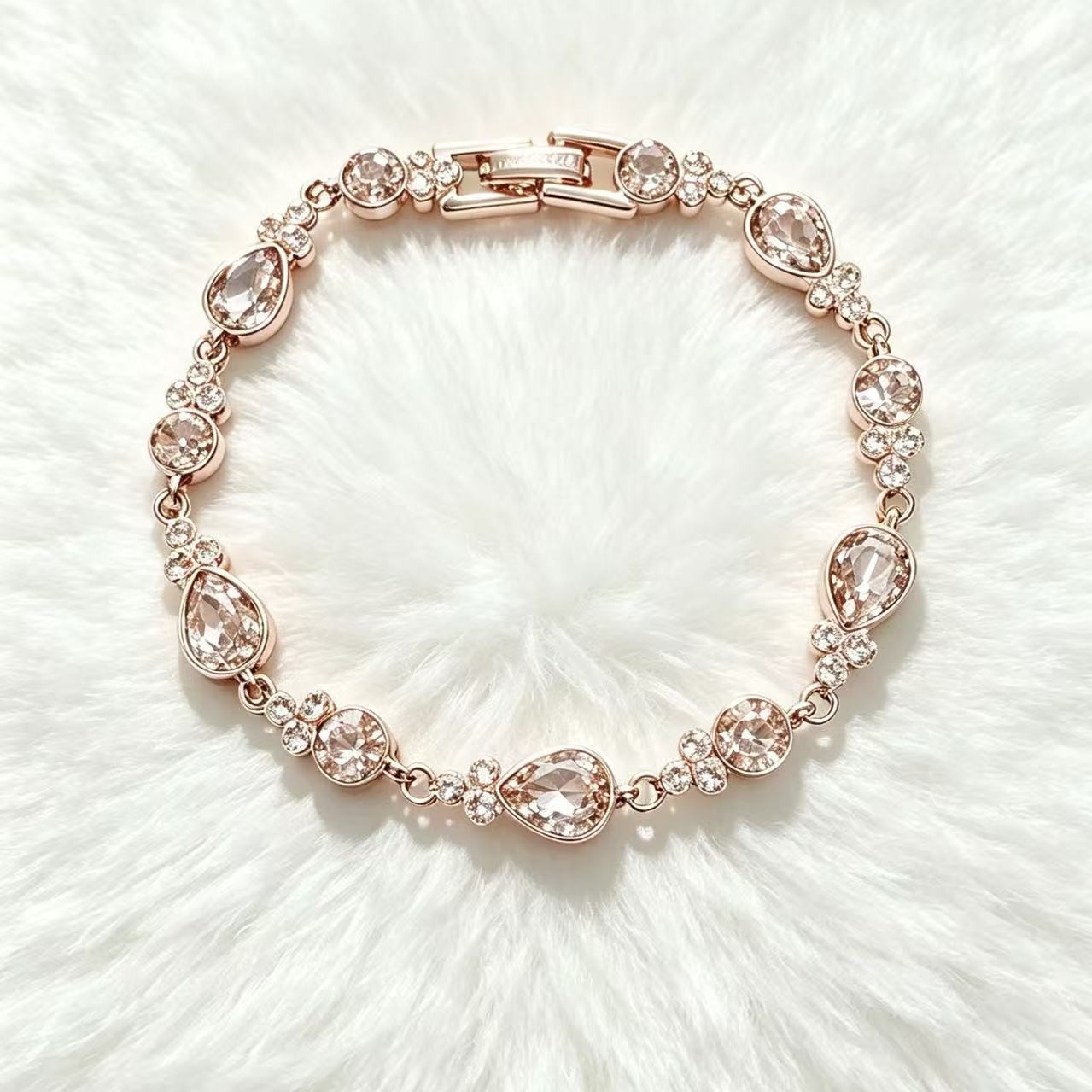Water Droplets Bracelet For Women In Copper Featuring Crystal Inlay With May Birthstone Emerald Accent 4
