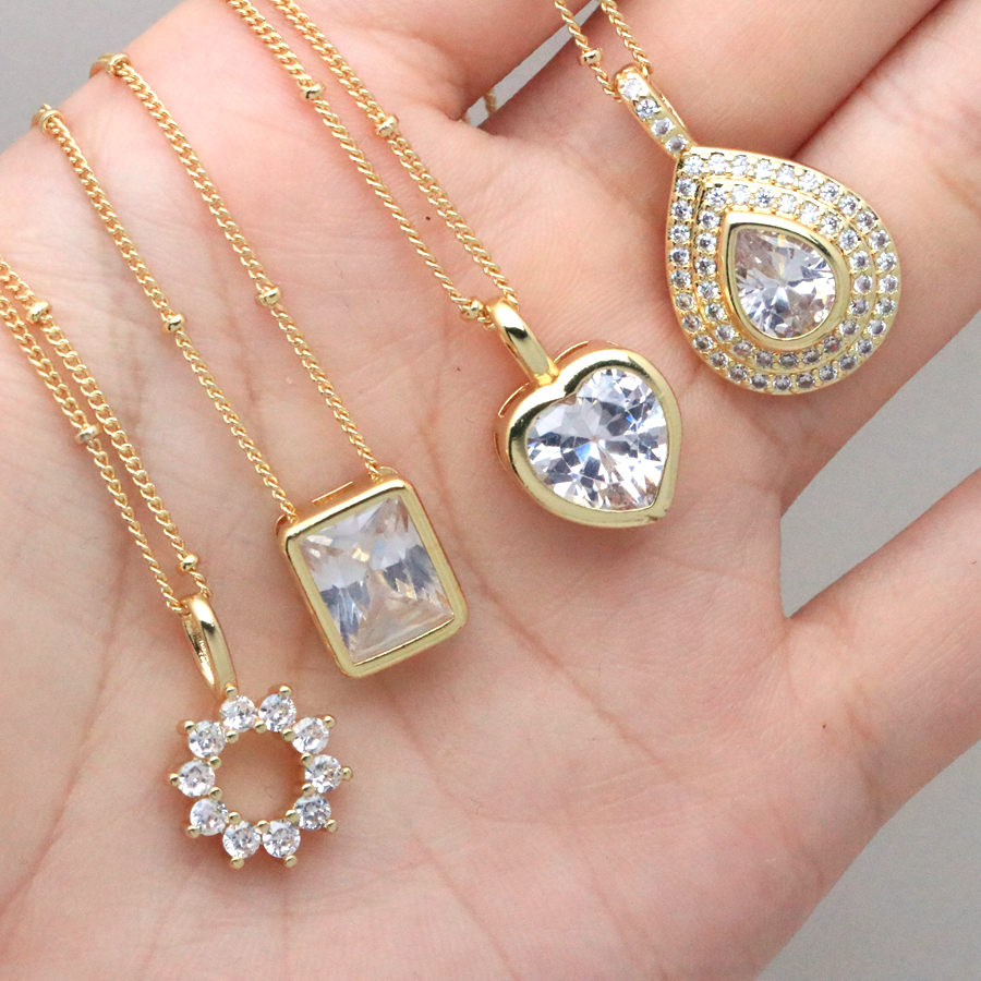 Water Droplets Inlay Pendant Necklace For Women In Copper With 18K Real Gold Plated PVD Coating And Zircon On Cable Chain 3