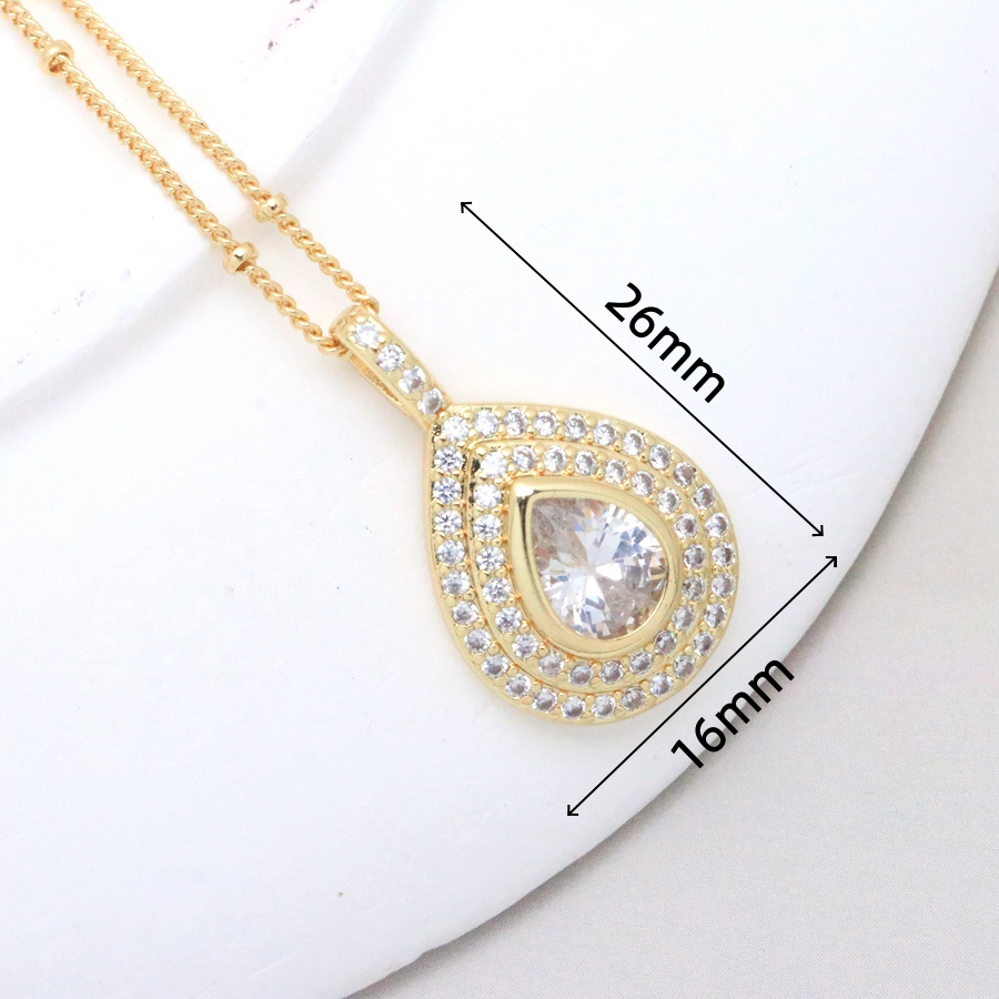Water Droplets Inlay Pendant Necklace For Women In Copper With 18K Real Gold Plated PVD Coating And Zircon On Cable Chain 9
