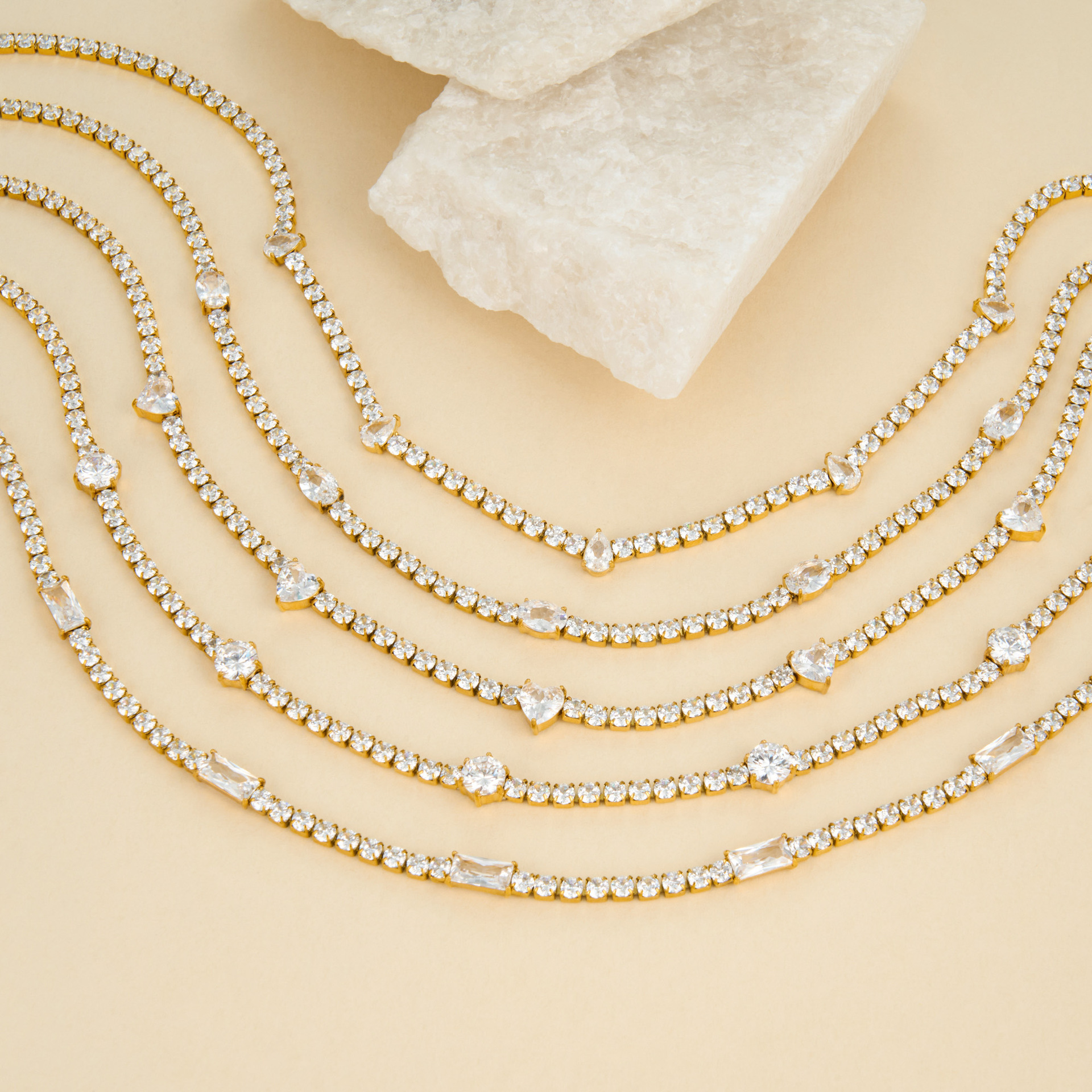Water Droplets Necklace For Women In Titanium Steel With 18K Gold Plated Finish And Rhinestone Inlay, Tennis Chain 2