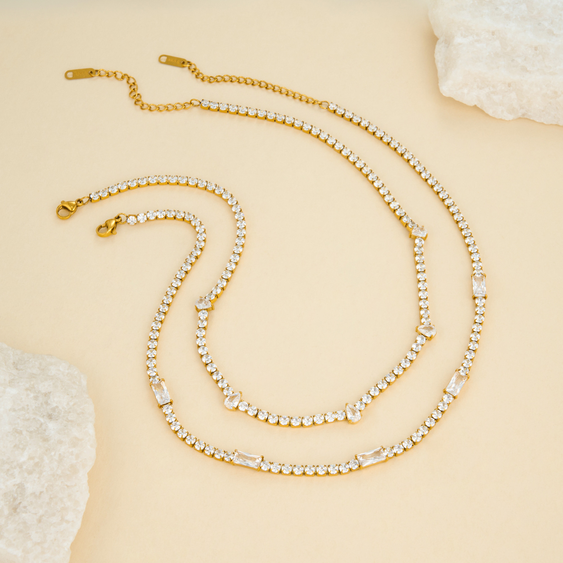 Water Droplets Necklace For Women In Titanium Steel With 18K Gold Plated Finish And Rhinestone Inlay, Tennis Chain 4