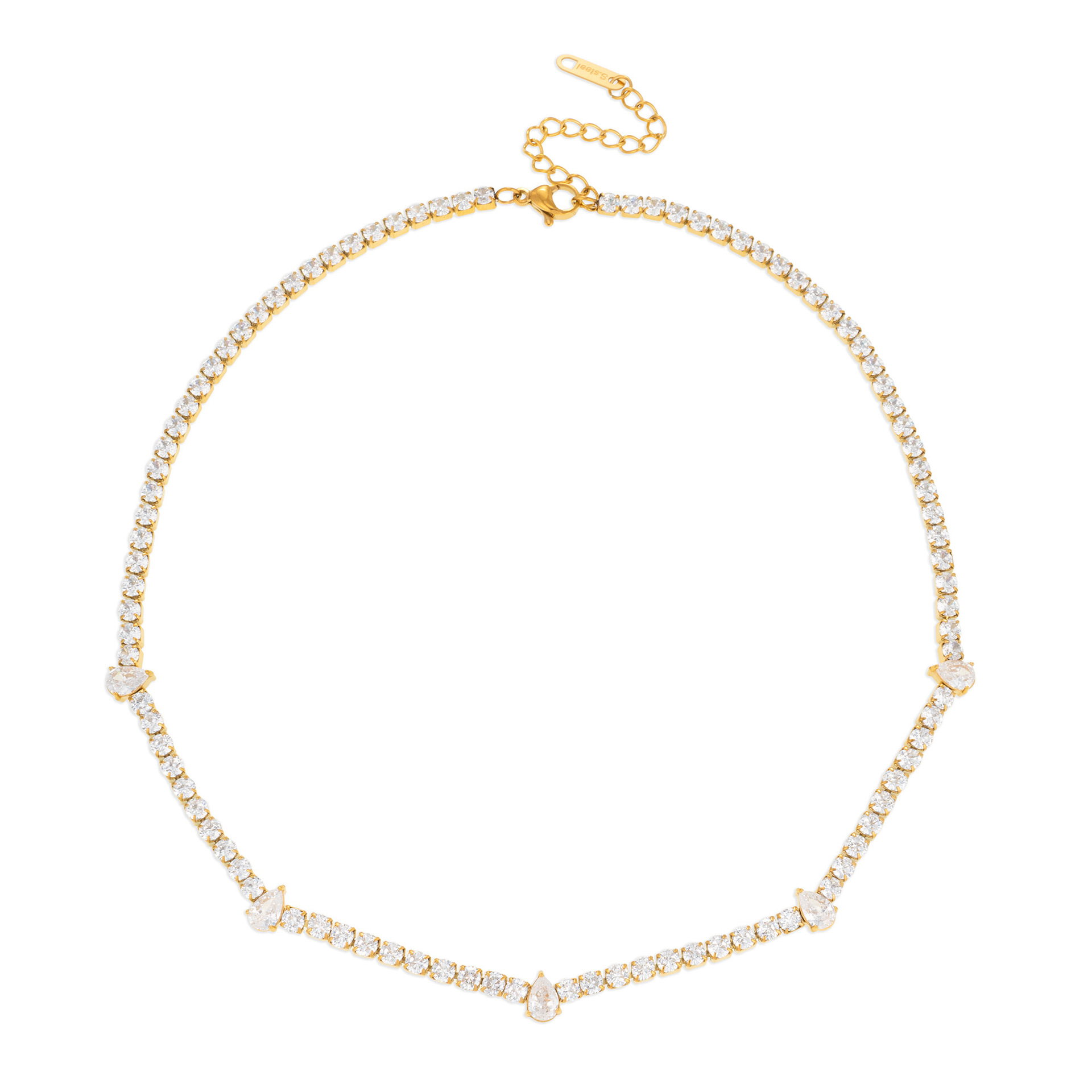 Water Droplets Necklace For Women In Titanium Steel With 18K Gold Plated Finish And Rhinestone Inlay, Tennis Chain 5