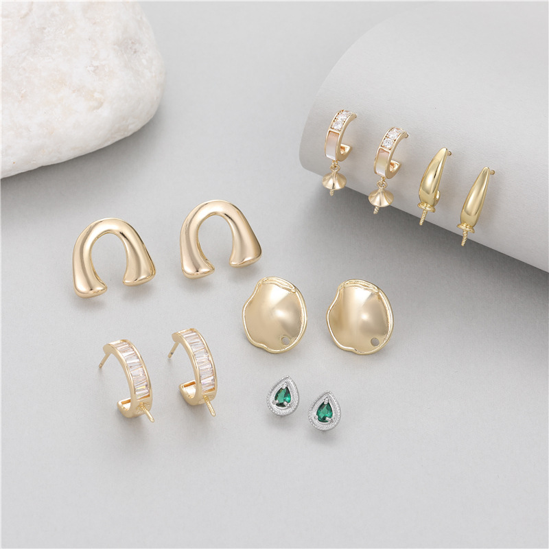 Water Droplets Stud Earrings For Women With Copper And Zircon Inlay, Featuring 925 Sterling Silver Posts In Green