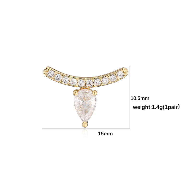 Water Droplets Stud Earrings For Women With Inlay Zircon, Copper Base, And 18K Real Gold Water Plating 3