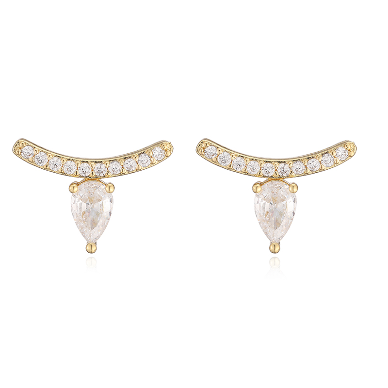 Water Droplets Stud Earrings For Women With Inlay Zircon, Copper Base, And 18K Real Gold Water Plating 6