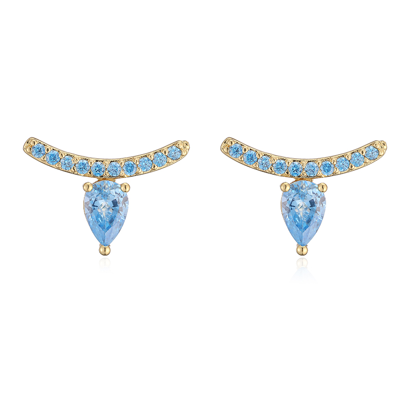 Water Droplets Stud Earrings For Women With Inlay Zircon, Copper Base, And 18K Real Gold Water Plating 10