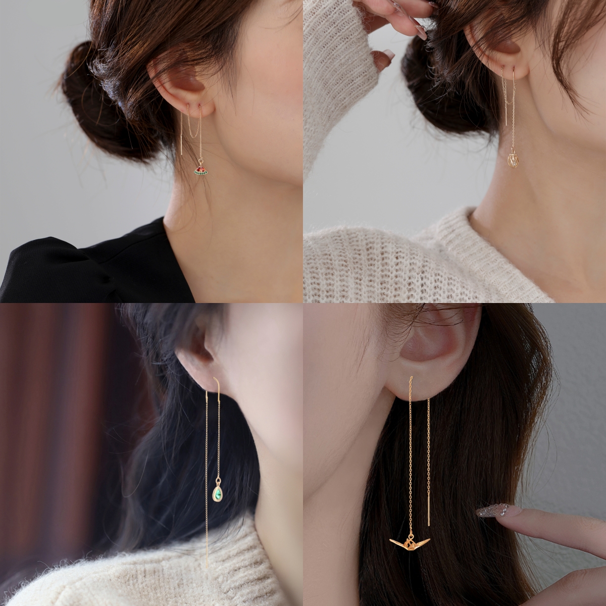 Water Droplets Ear Line Earrings With Tassel Craft, Copper Material, Zircon Inlay, And 0.03µm Water Plating Gold Plating Process