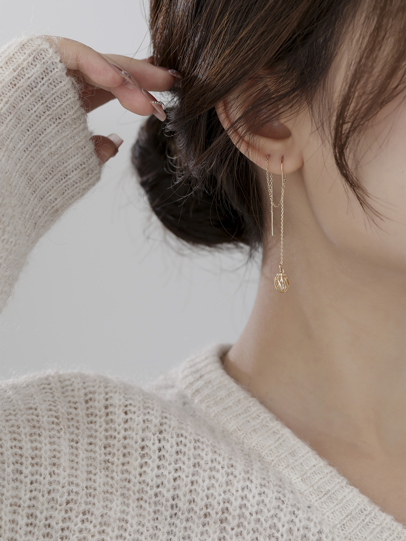 Water Droplets Ear Line Earrings With Tassel Craft, Copper Material, Zircon Inlay, And 0.03µm Water Plating Gold Plating Process 3