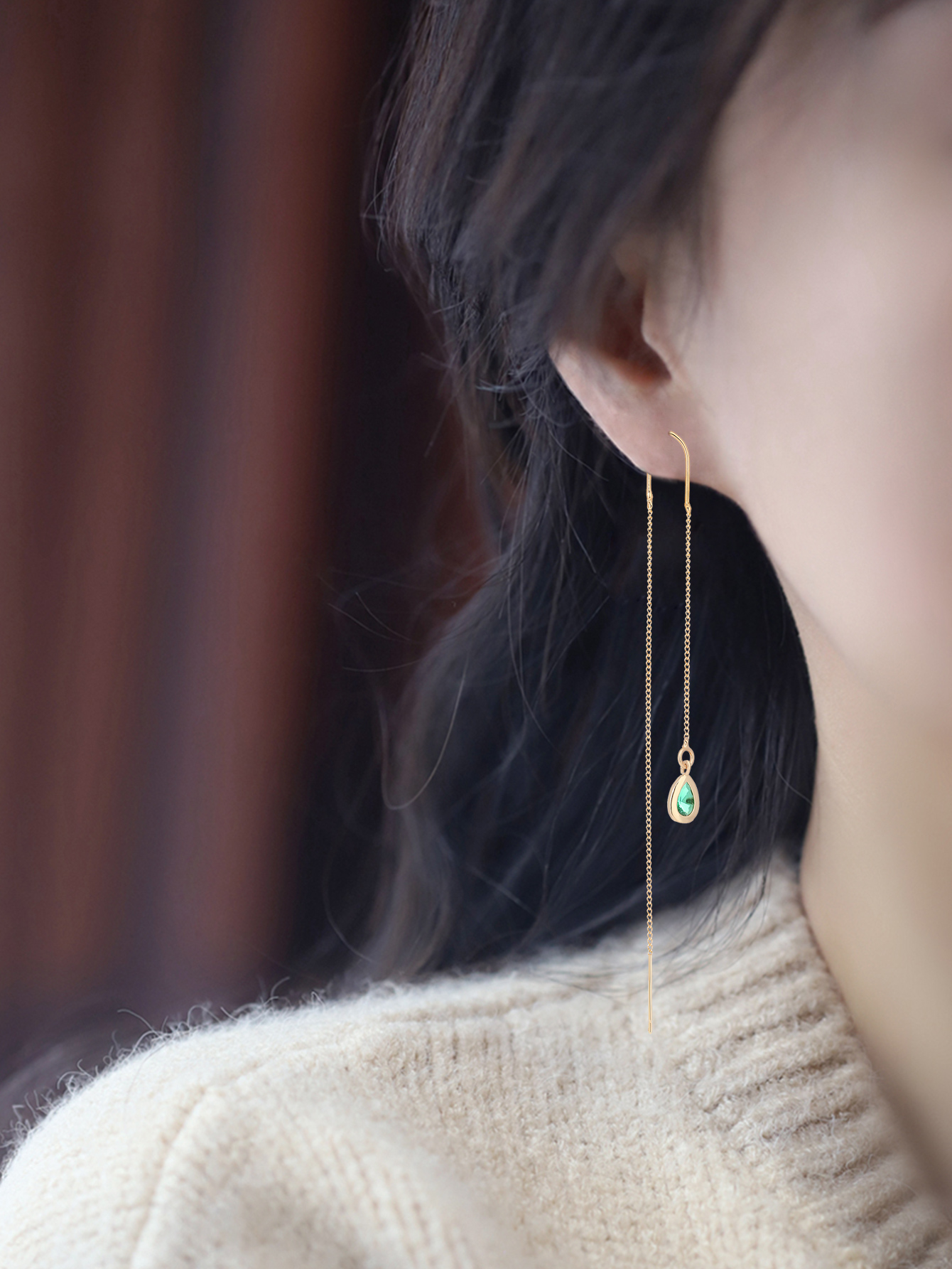 Water Droplets Ear Line Earrings With Tassel Craft, Copper Material, Zircon Inlay, And 0.03µm Water Plating Gold Plating Process 4