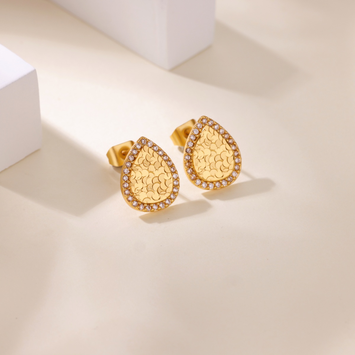 Water Droplets Earrings, Waterproof Non Tarnish PVD Coated 18K Gold Plated Copper With Zircon Inlay 4