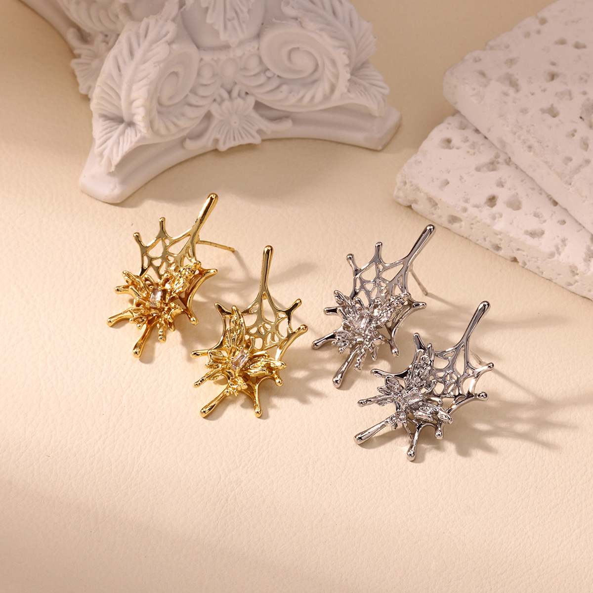 Water Droplets Earrings, Waterproof Non Tarnish PVD Coated 18K Gold Plated Copper With Zircon Inlay 8