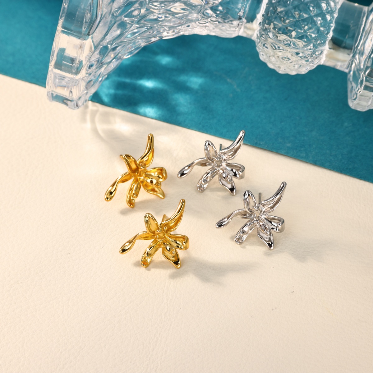 Water Droplets Earrings, Waterproof Non Tarnish PVD Coated 18K Gold Plated Copper With Zircon Inlay 9