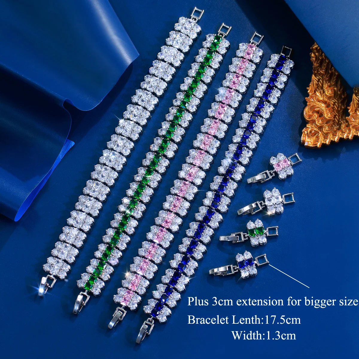 Water Plated White Gold Copper Material Inlaid Zircon Geometric Rhodium Plated (Jewelry) Waterproof Non-Fading Tennis Bracelet For Women Wide Full Diamond Date Christmas Gift 2
