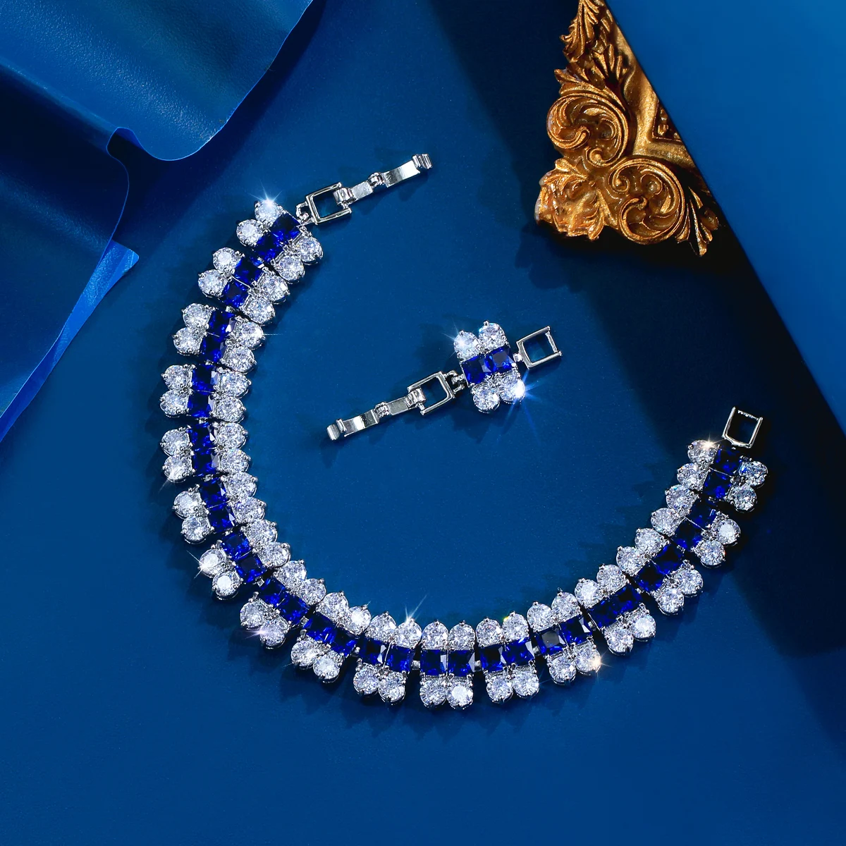 Water Plated White Gold Copper Material Inlaid Zircon Geometric Rhodium Plated (Jewelry) Waterproof Non-Fading Tennis Bracelet For Women Wide Full Diamond Date Christmas Gift 3