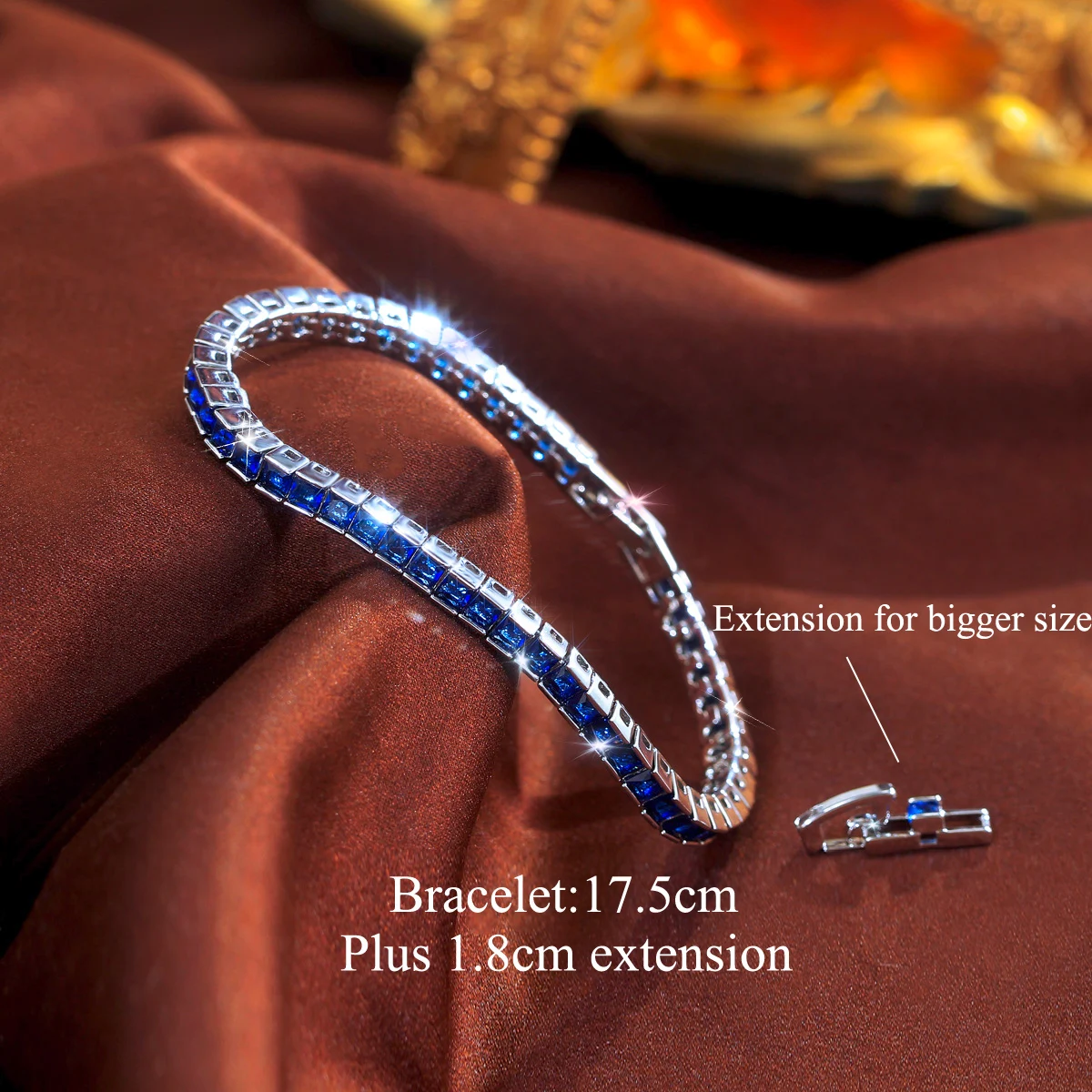 Water Plated White Gold Rhodium Plated Inlaid Square Blue/Green Zircon Geometric Copper Material (Jewelry) Waterproof Non-Fading Women's Simple Tennis Bracelet 2