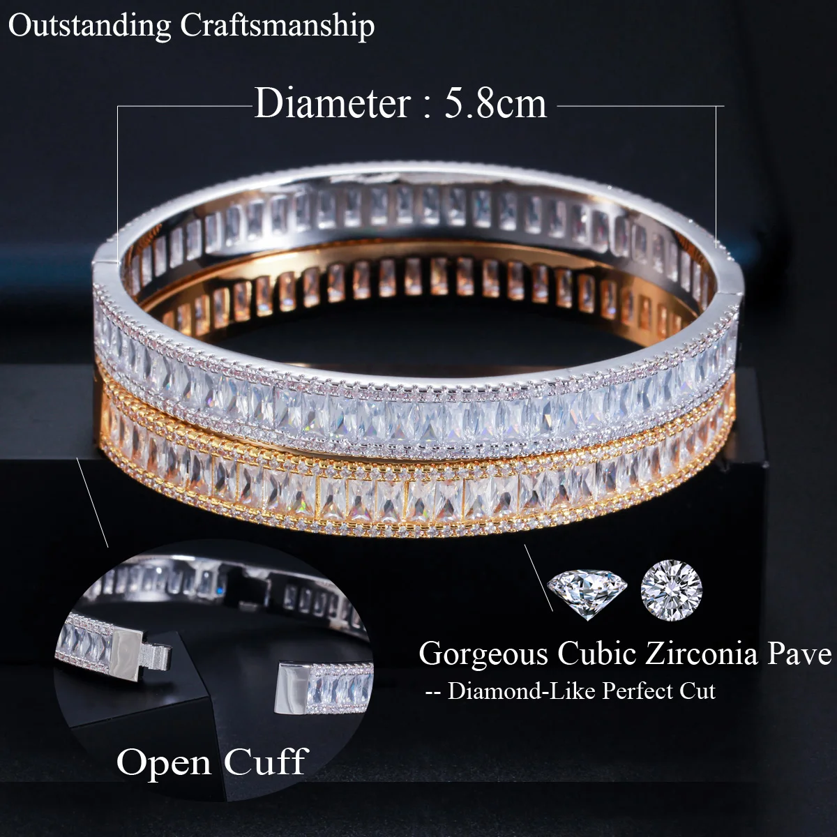 Waterproof Non Tarnish Circle Bangle For Women In Copper With Rhodium Plated Water Plating And Zircon Inlay 3