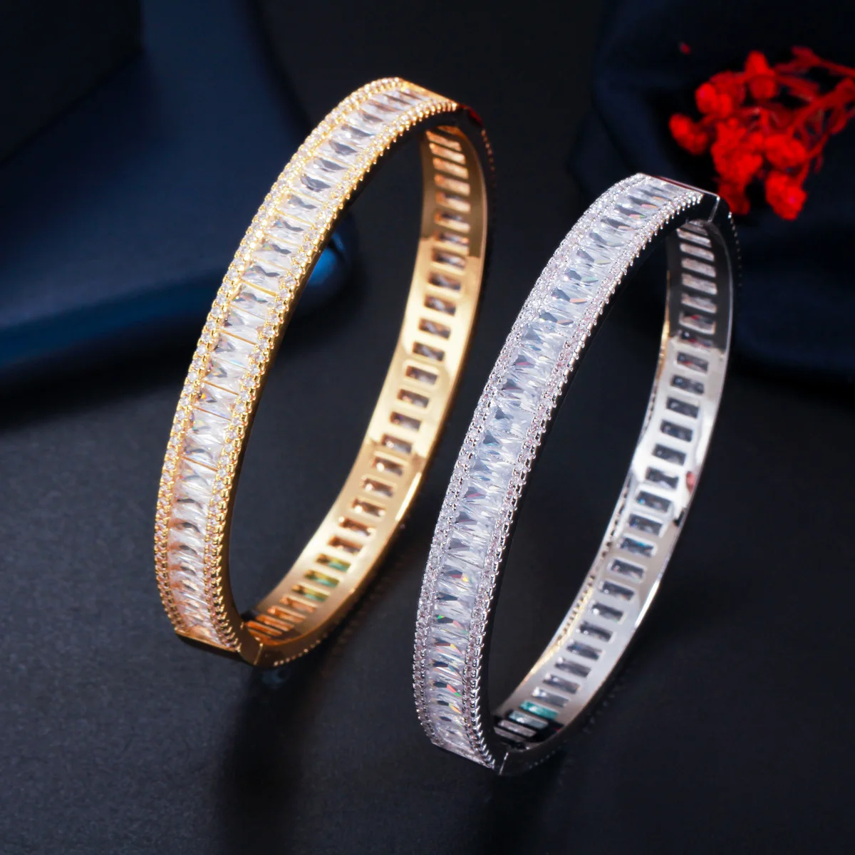 Waterproof Non Tarnish Circle Bangle For Women In Copper With Rhodium Plated Water Plating And Zircon Inlay 6