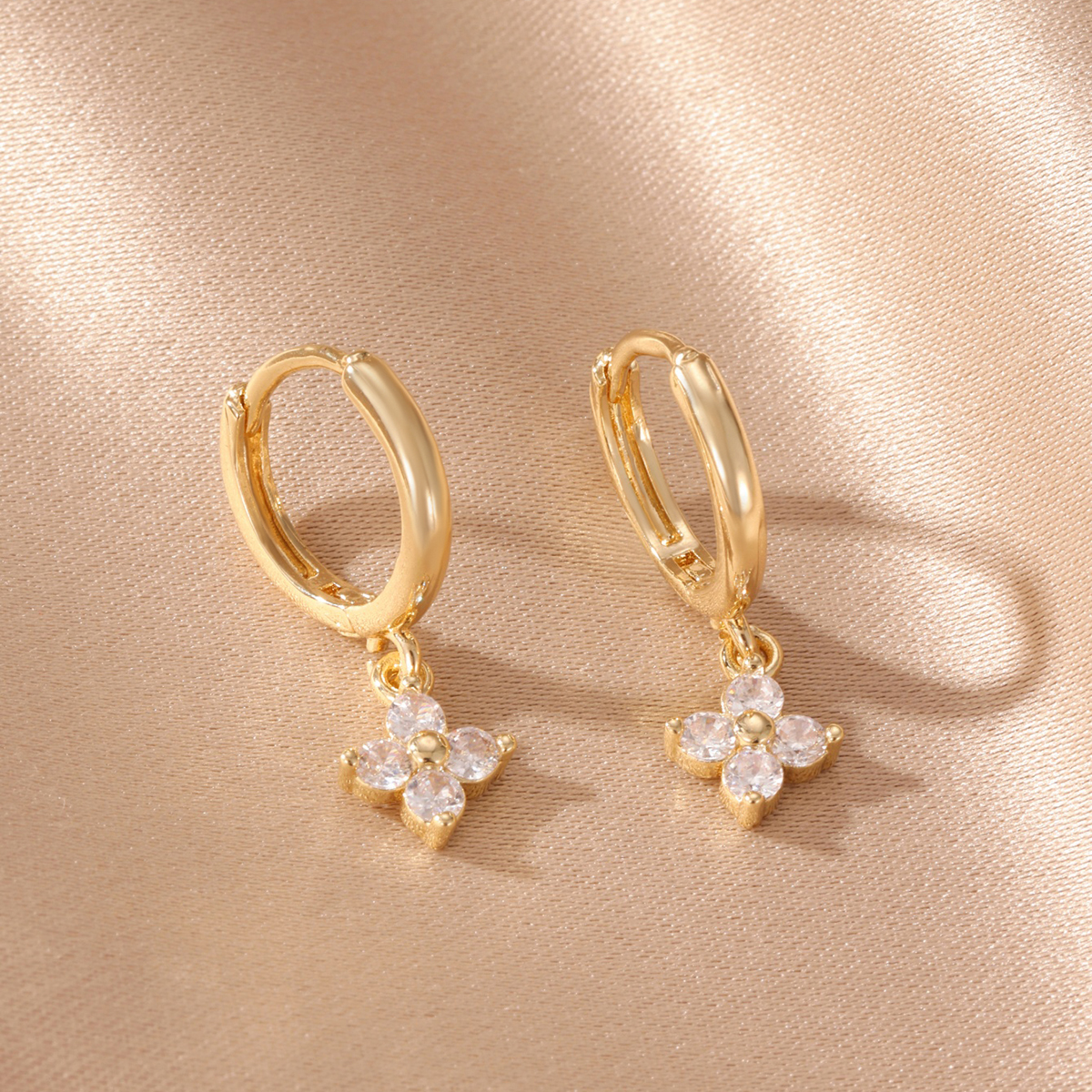 Lucky Heart Waterproof Non Tarnish Earrings For Women, Copper With 18K Gold Plated Electroplated Finish And Zircon Inlay 2