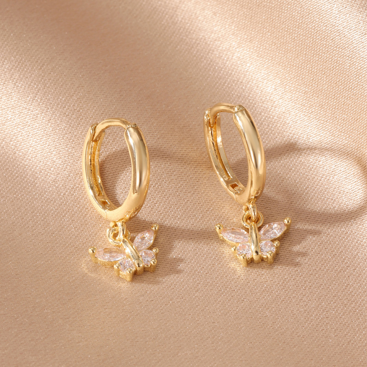 Lucky Heart Waterproof Non Tarnish Earrings For Women, Copper With 18K Gold Plated Electroplated Finish And Zircon Inlay 3