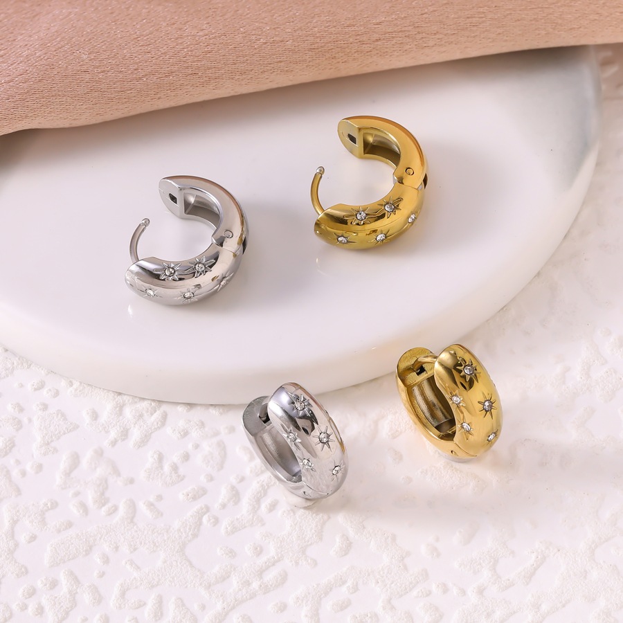 Starburst Waterproof Non Tarnish Earrings For Women With 18K Real Gold Plated 304 Stainless Steel And Zircon Inlay
