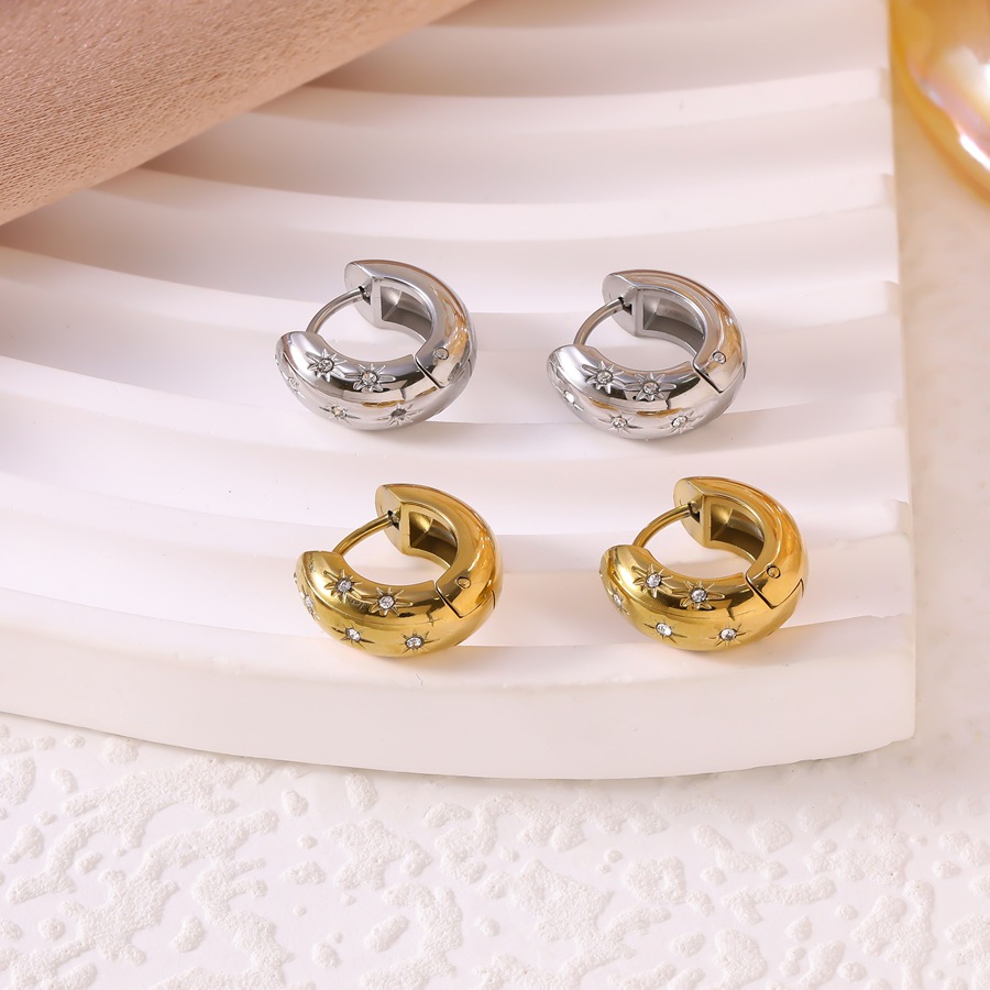 Starburst Waterproof Non Tarnish Earrings For Women With 18K Real Gold Plated 304 Stainless Steel And Zircon Inlay 2