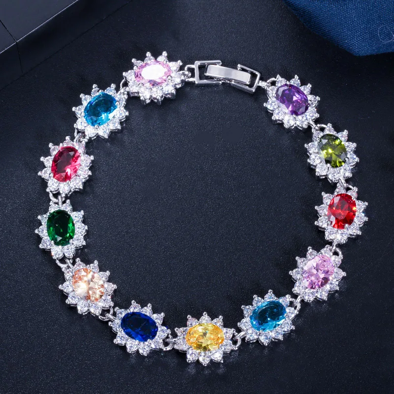 Waterproof Non Tarnish Flowers Bracelet In Platinum Plated Copper With Zircon Inlay And 0.03µm Water Plating Thickness Tennis Chain 5