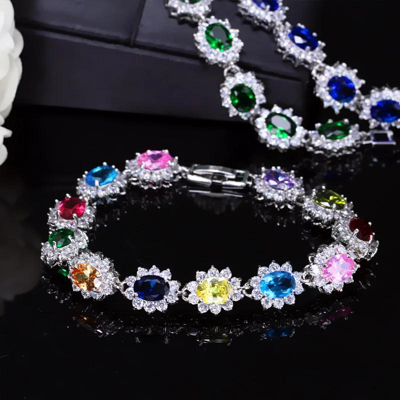 Waterproof Non Tarnish Flowers Bracelet In Platinum Plated Copper With Zircon Inlay And 0.03µm Water Plating Thickness Tennis Chain 7