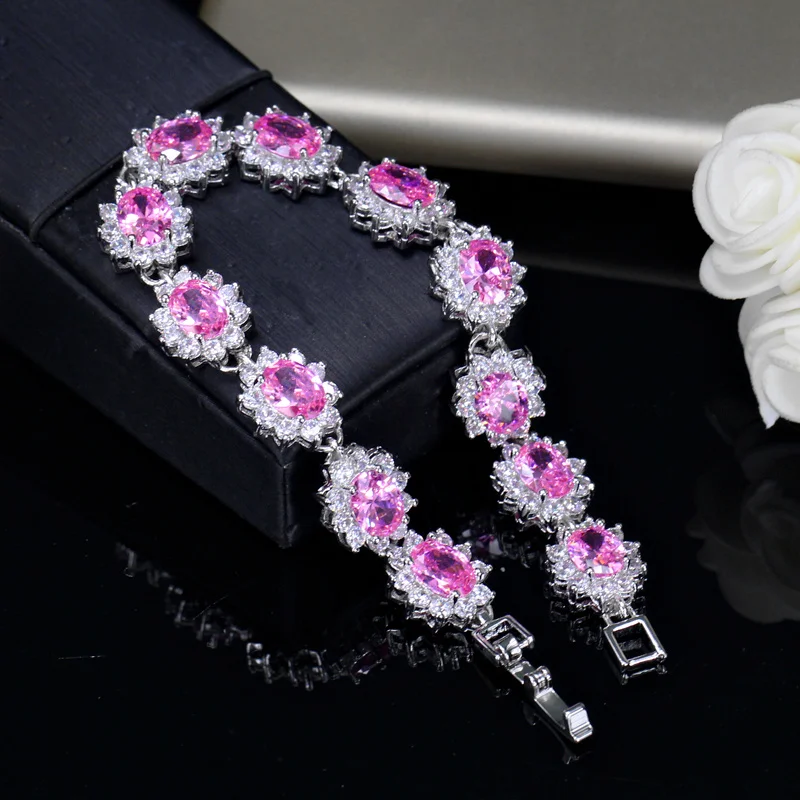 Waterproof Non Tarnish Flowers Bracelet In Platinum Plated Copper With Zircon Inlay And 0.03µm Water Plating Thickness Tennis Chain 8