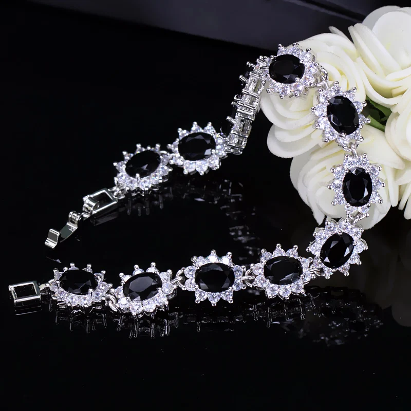 Waterproof Non Tarnish Flowers Bracelet In Platinum Plated Copper With Zircon Inlay And 0.03µm Water Plating Thickness Tennis Chain 9