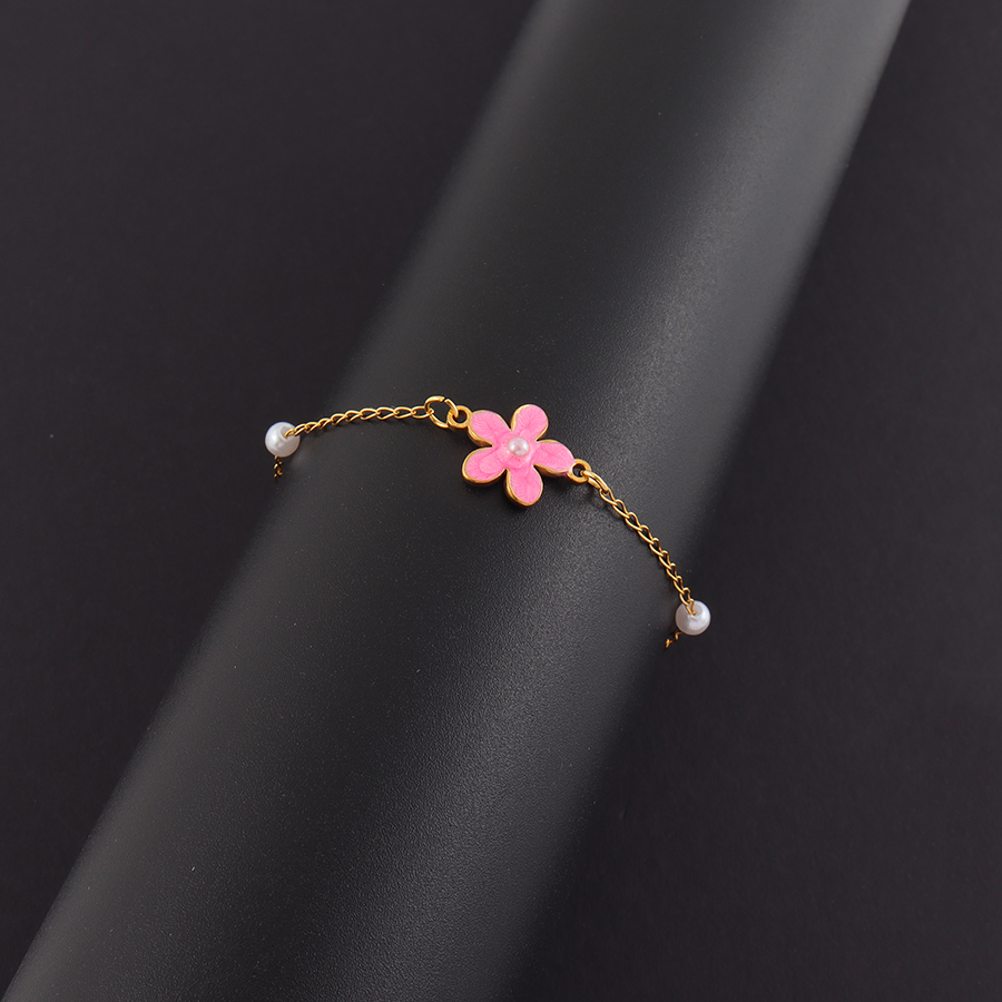 Waterproof Non Tarnish Flowers Bracelet For Women Featuring 18K Real Gold Plated Copper With Electroplated Beaded Chain 3