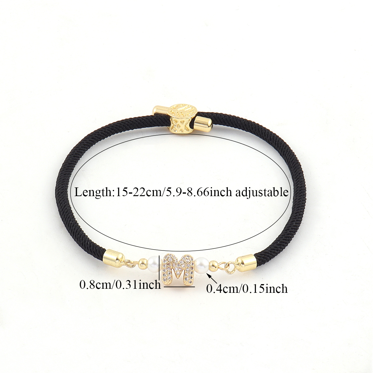 Waterproof Non Tarnish Letter Drawstring Bracelets With 18K Gold Plated 0.03µm Thickness And Zircon On Nylon Cord 2