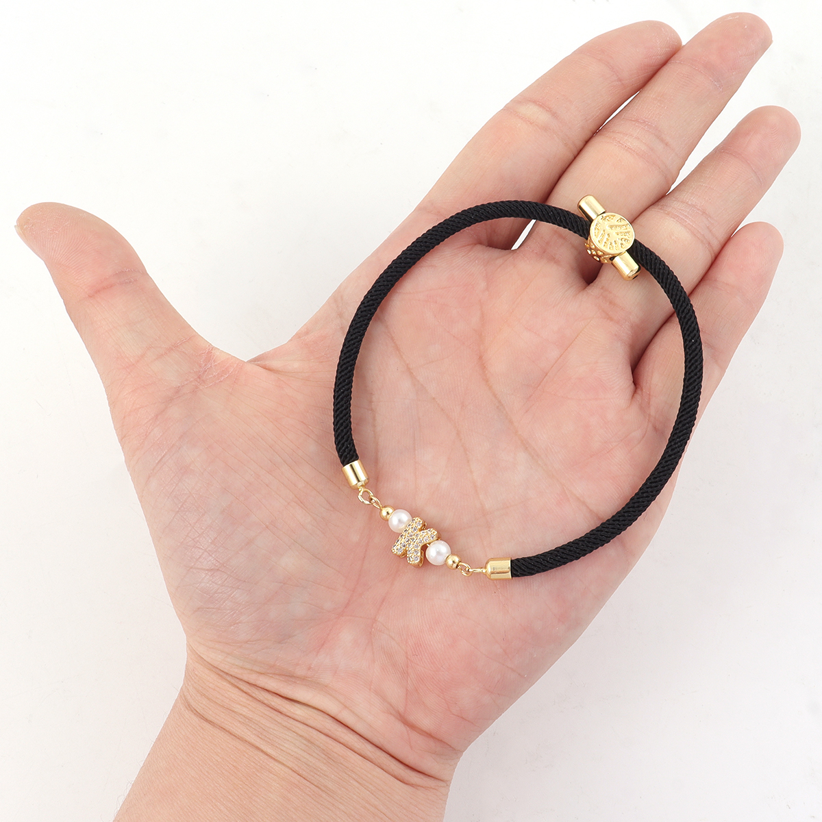 Waterproof Non Tarnish Letter Drawstring Bracelets With 18K Gold Plated 0.03µm Thickness And Zircon On Nylon Cord 3