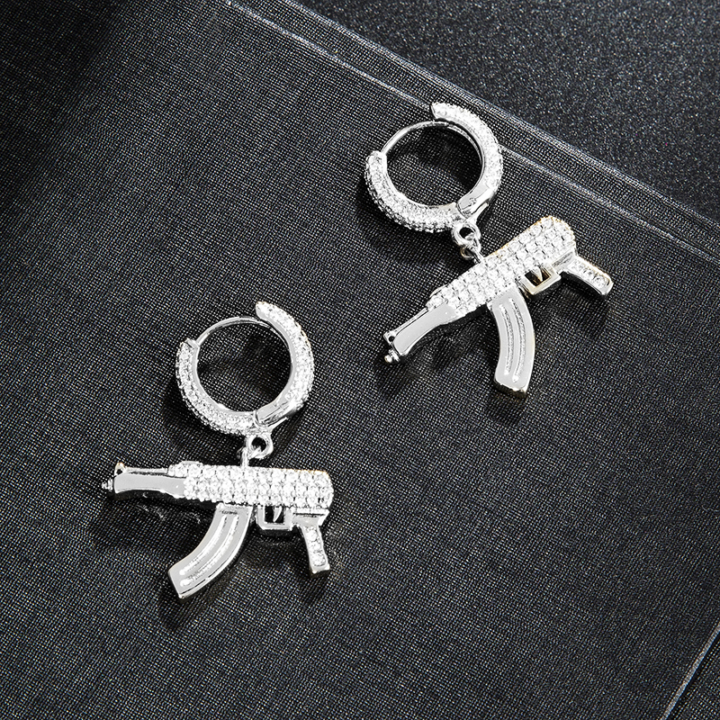 Waterproof Non Tarnish Pistol Earrings For Women, Copper Material With Golden Plated PVD Coating And Zircon Inlay 3