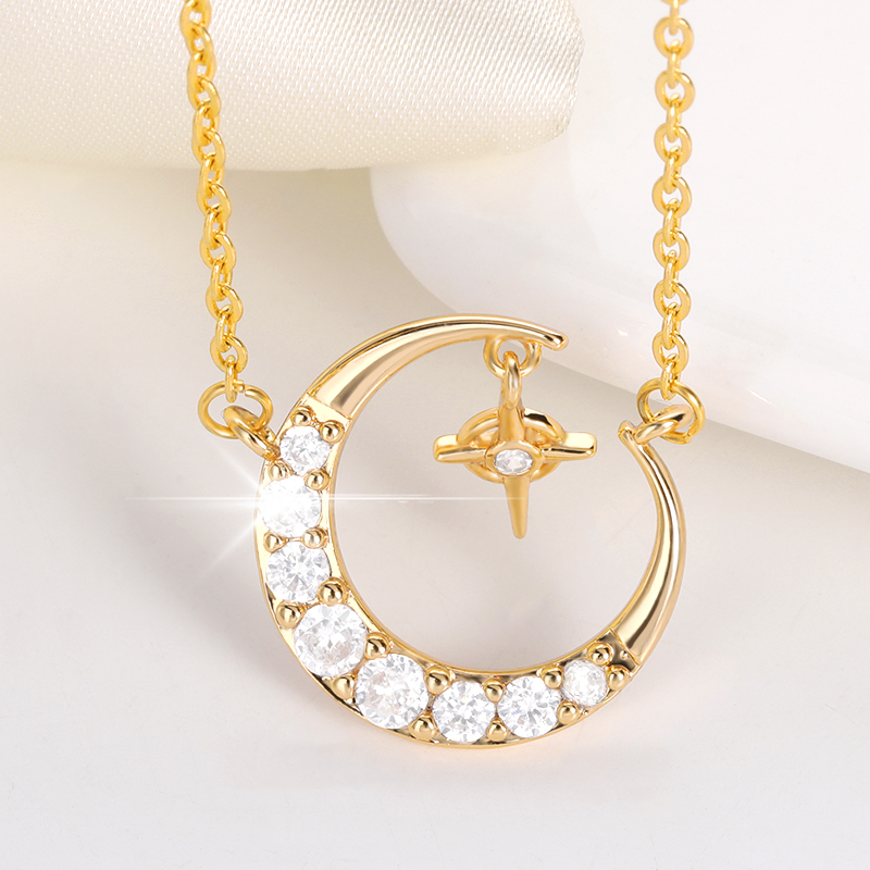 Waterproof Non Tarnish Star Necklace For Women In 18K Real Gold Plated Copper With Zircon Inlay And PVD Coated Cable Chain 9
