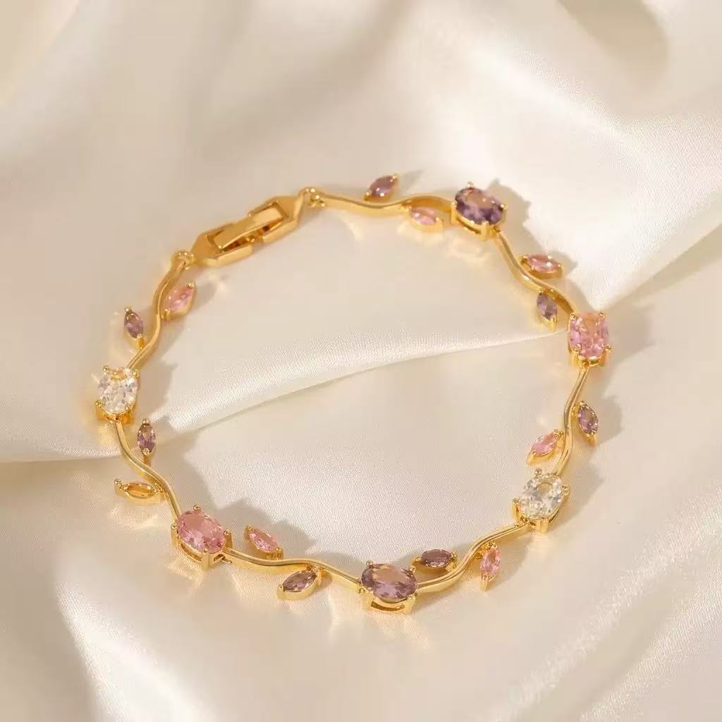 Waterproof Non Tarnish Tree Bracelet For Women In Golden Plated Copper With Zircon Inlay And Water Plating Process 3