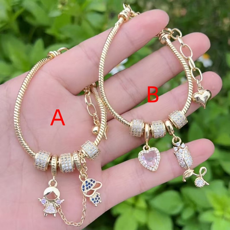 Wholesale Jewelry Casual Marine Style Sweet Girl Heart Shape Flower Copper Zircon 18K Gold Plated Polishing Chain Inlay Snake Chain Bracelets 2
