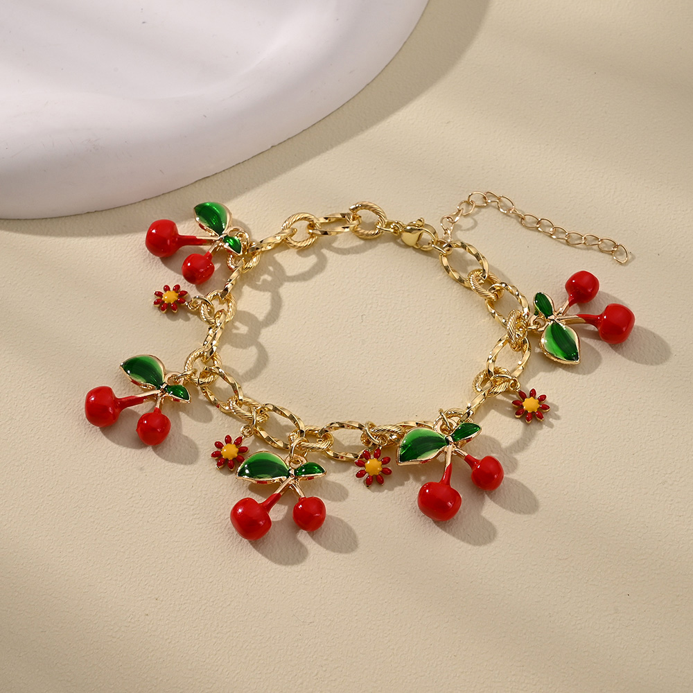 Wholesale Jewelry Casual Modern Style Sweet Cherry Starfish Flower 304 Stainless Steel Alloy Glass Bead Acrylic Pearl Handmade Polishing Enamel Handmade Chain Bracelets 2