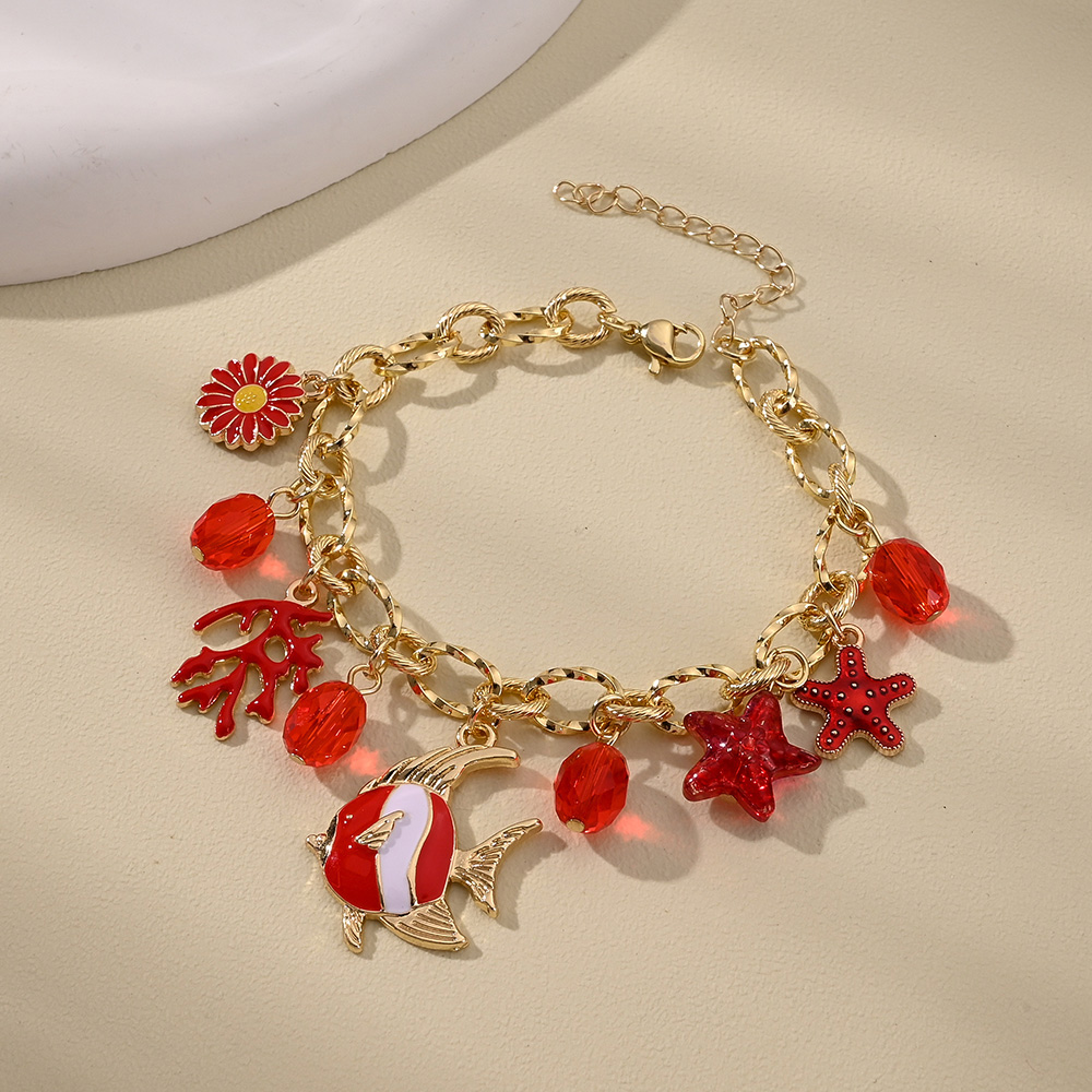 Wholesale Jewelry Casual Modern Style Sweet Cherry Starfish Flower 304 Stainless Steel Alloy Glass Bead Acrylic Pearl Handmade Polishing Enamel Handmade Chain Bracelets 3