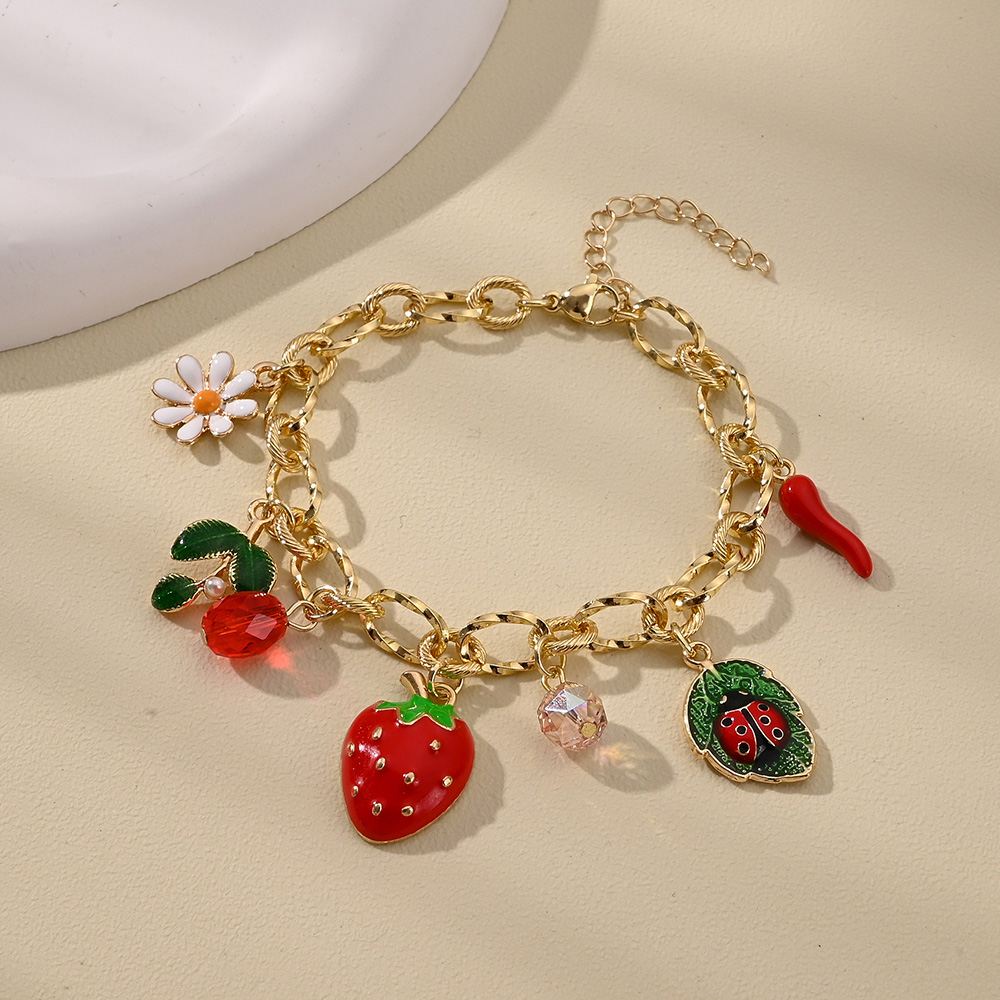 Wholesale Jewelry Casual Modern Style Sweet Cherry Starfish Flower 304 Stainless Steel Alloy Glass Bead Acrylic Pearl Handmade Polishing Enamel Handmade Chain Bracelets 4