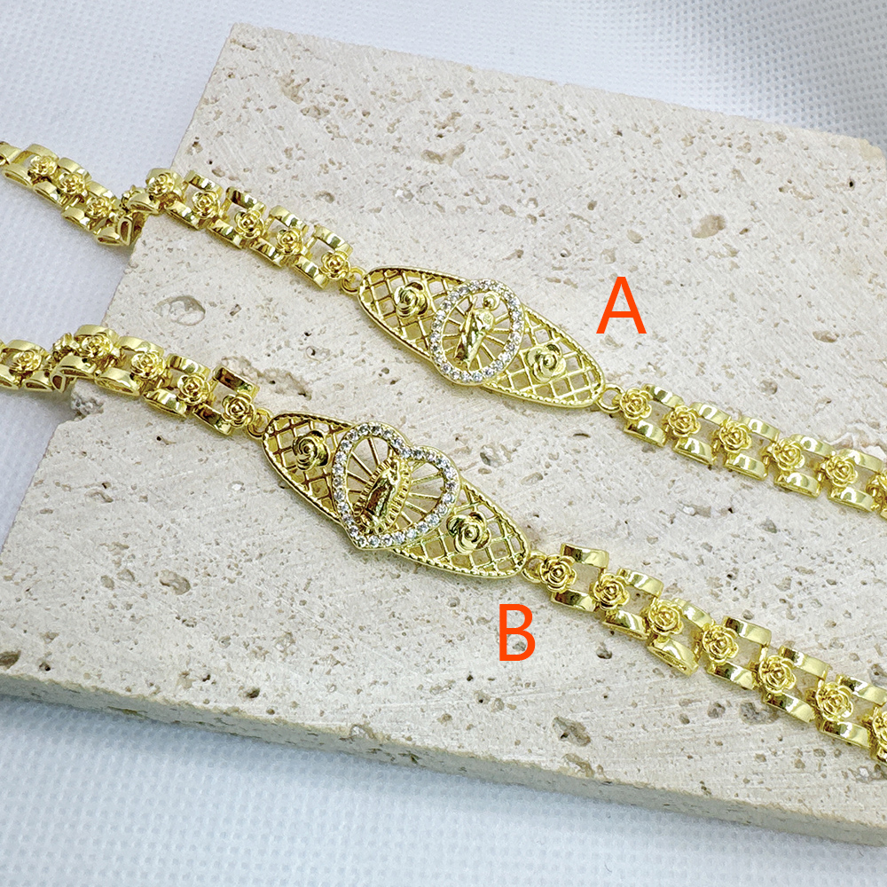Wholesale Jewelry Casual Religion Simple Style Our Lady Of Guadalupe Jesus Copper Zircon 18K Gold Plated Polishing Plating Bracelets Handmade Chain 2