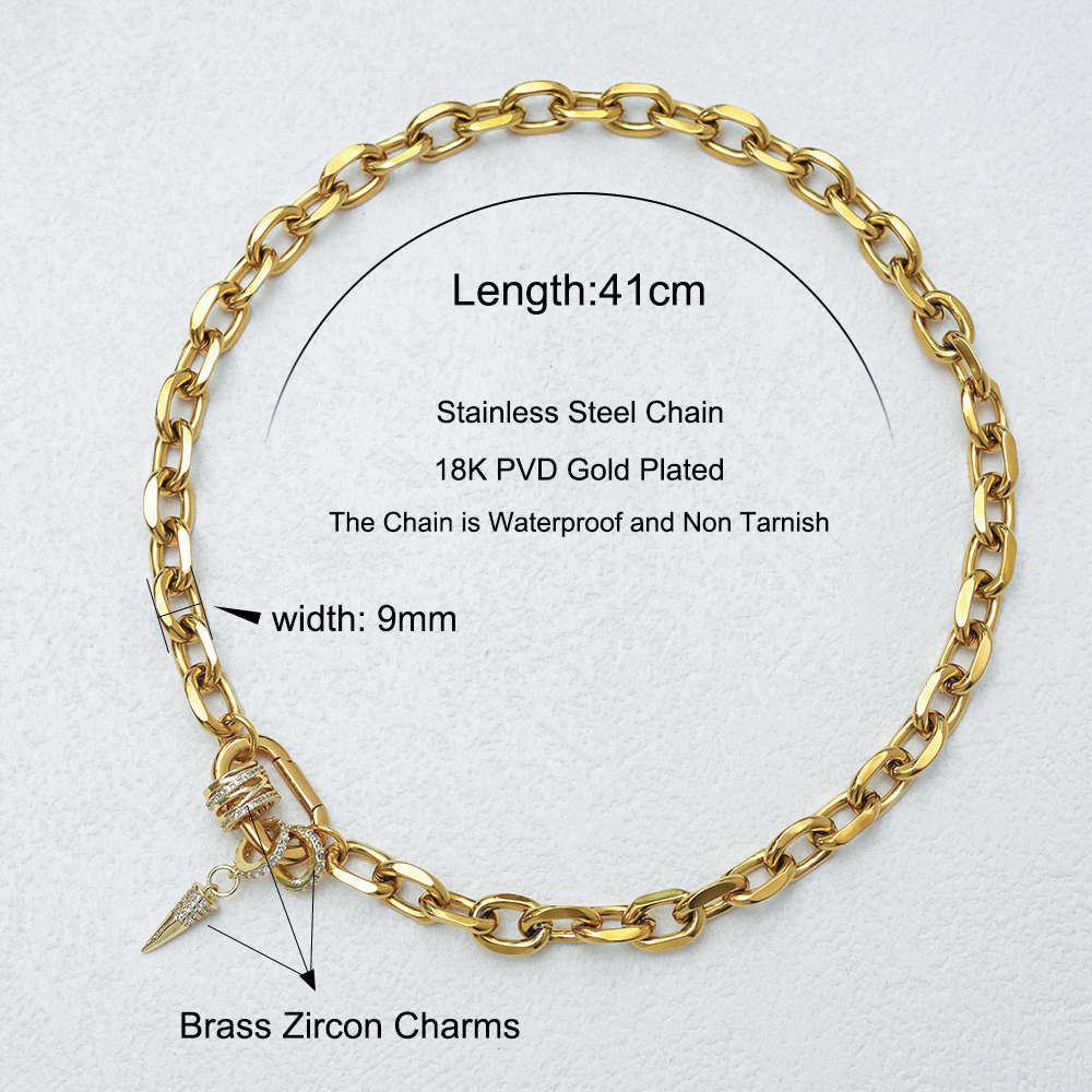 304 Stainless Steel Copper Geometric Long-Lasting Plated Vacuum Plating 18K Real Gold Plated Elegant Classical Luxurious Cuban Link Chain Curb Chain Lobster Trigger Clasp Closure Necklace 2
